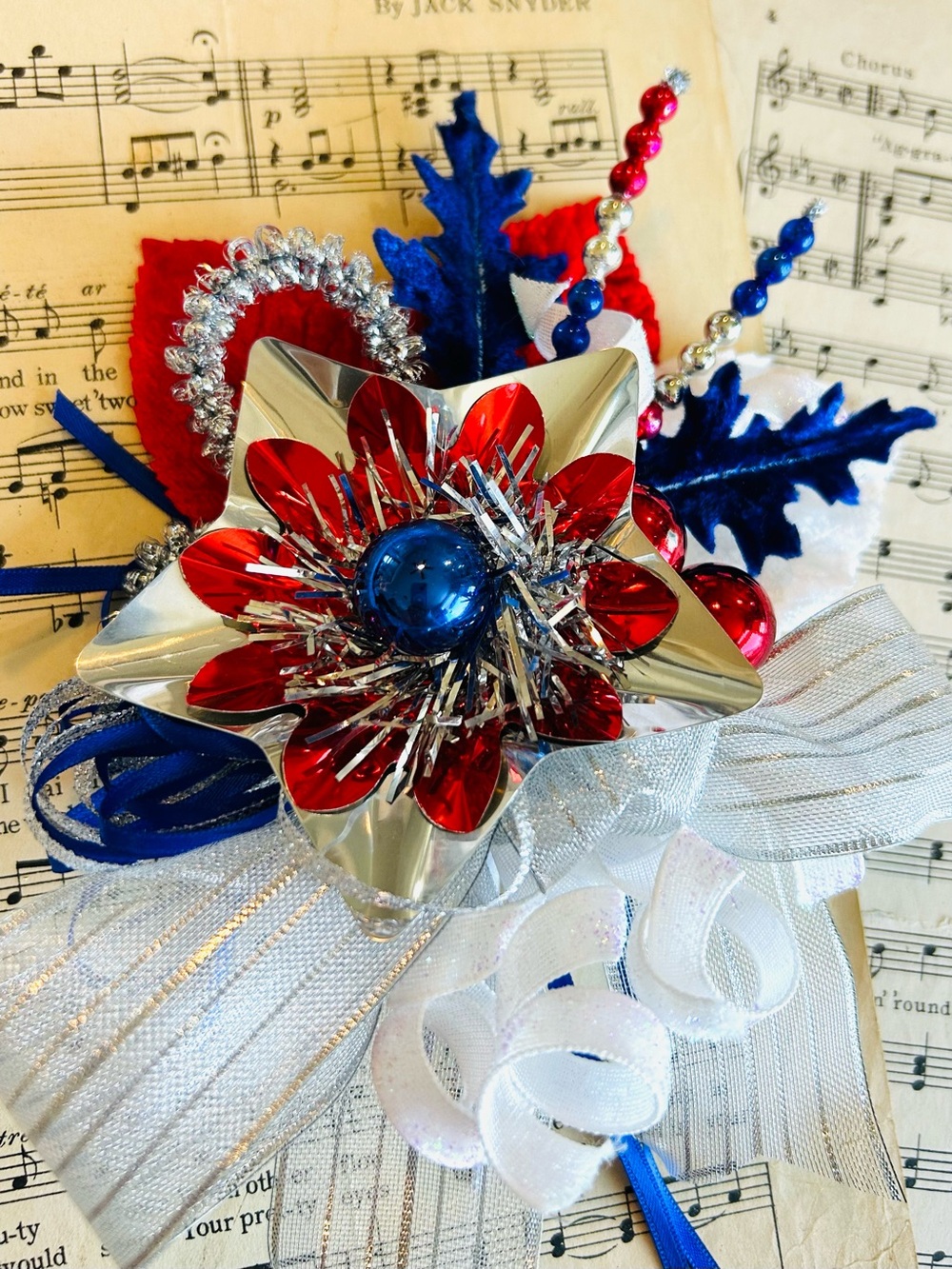 Vintage repurposed holiday 4th of July corsage